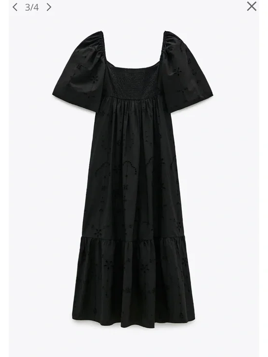 ZARA Black Puff-Sleeve Midi Dress - Classic Feminine Style SIZE M NWT - Picture 2 of 5